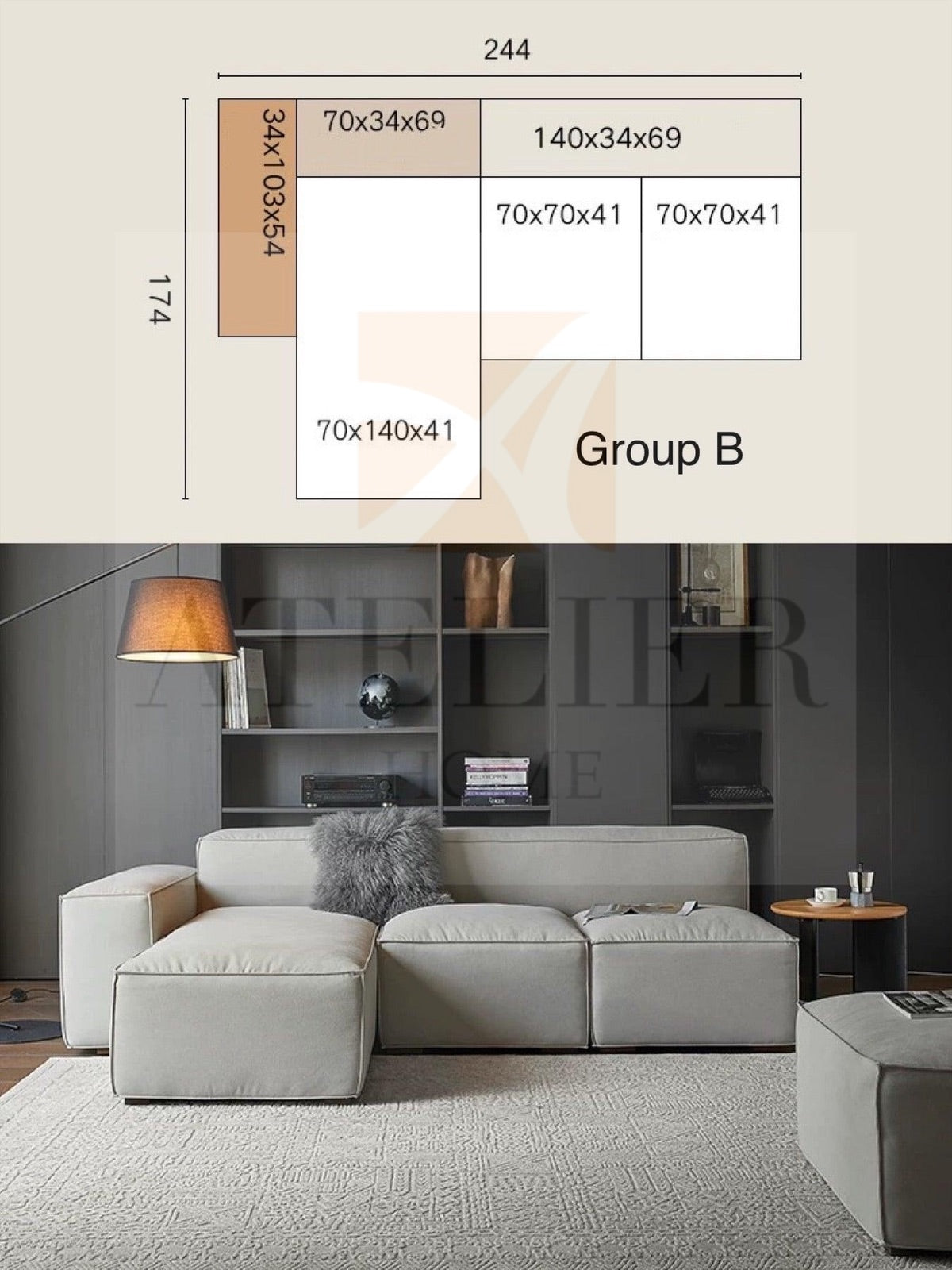 Cavella Sectional Island L-Shape Sofa