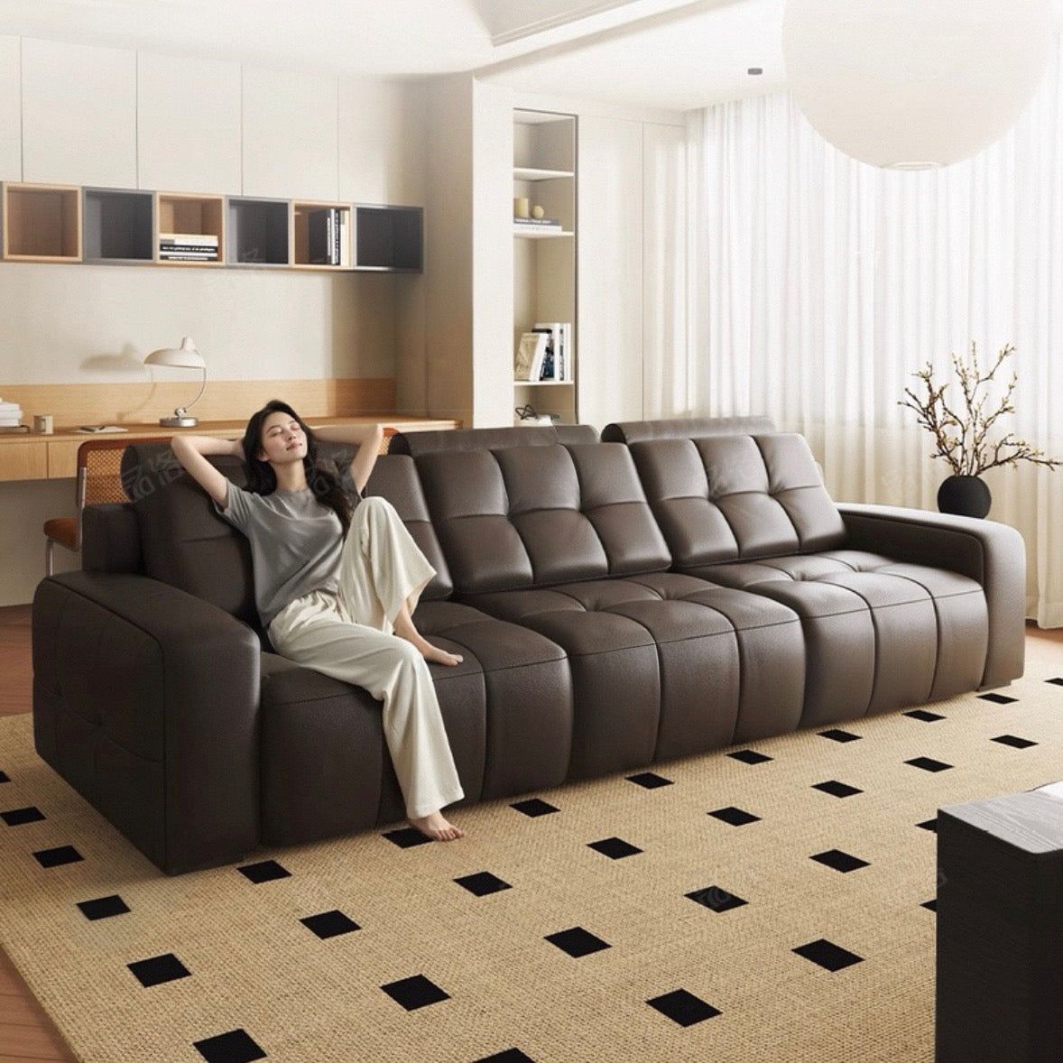 Kaven Genuine Leather Electric Extendable Sofa Bed