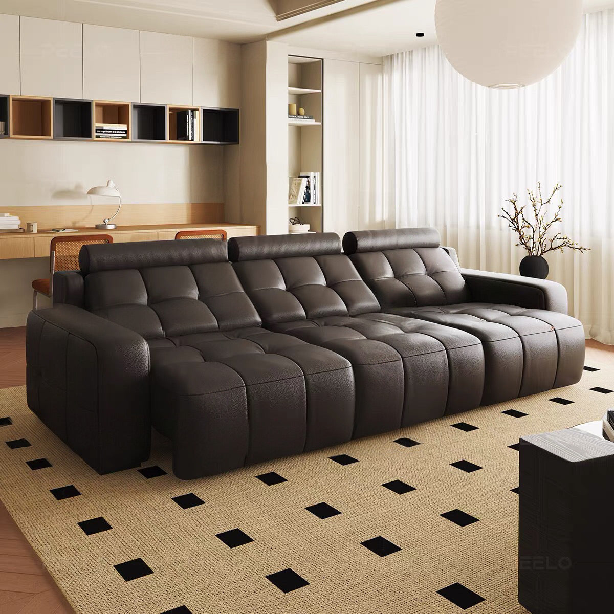 Kaven Genuine Leather Electric Extendable Sofa Bed