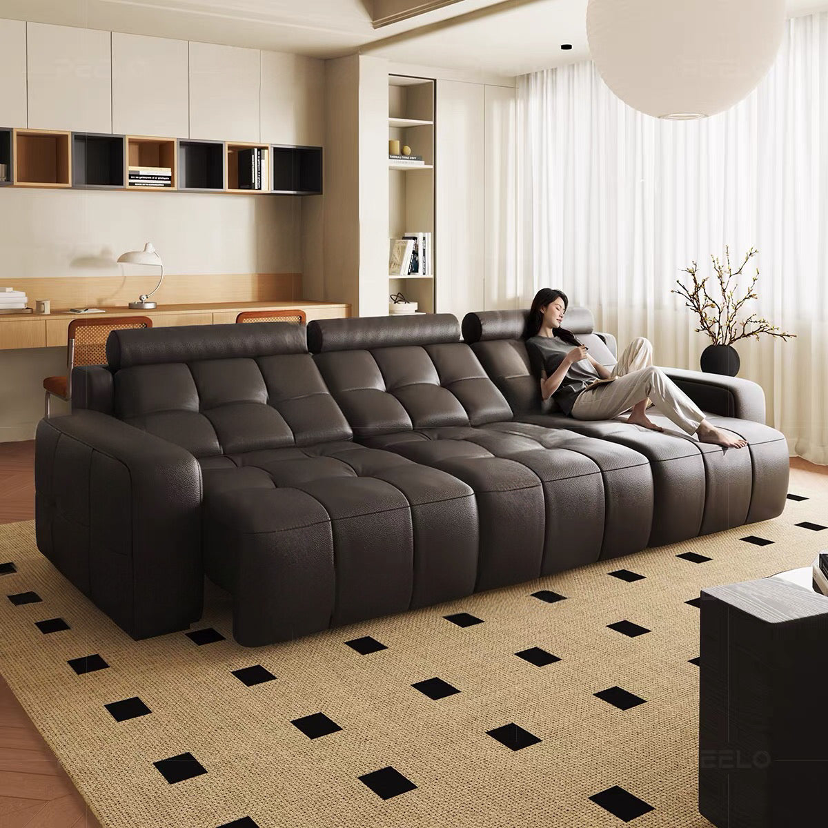 Kaven Genuine Leather Electric Extendable Sofa Bed