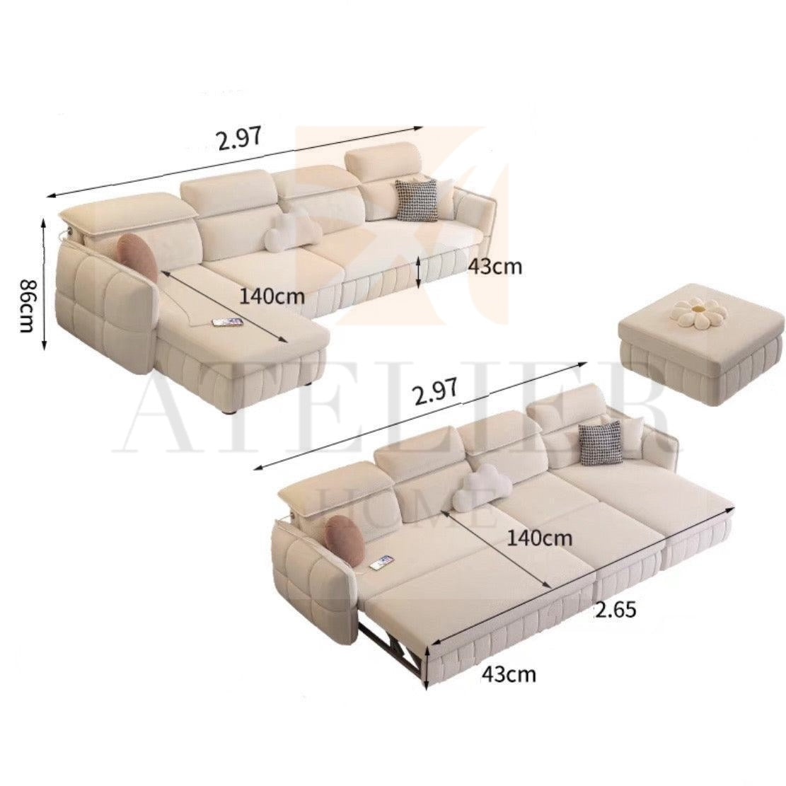 Ariyo Scratch Resistant Storage Sofa Bed