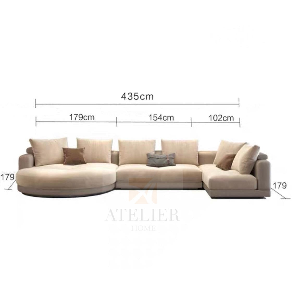 Alyssa Designer Sectional Round Chaise Sofa