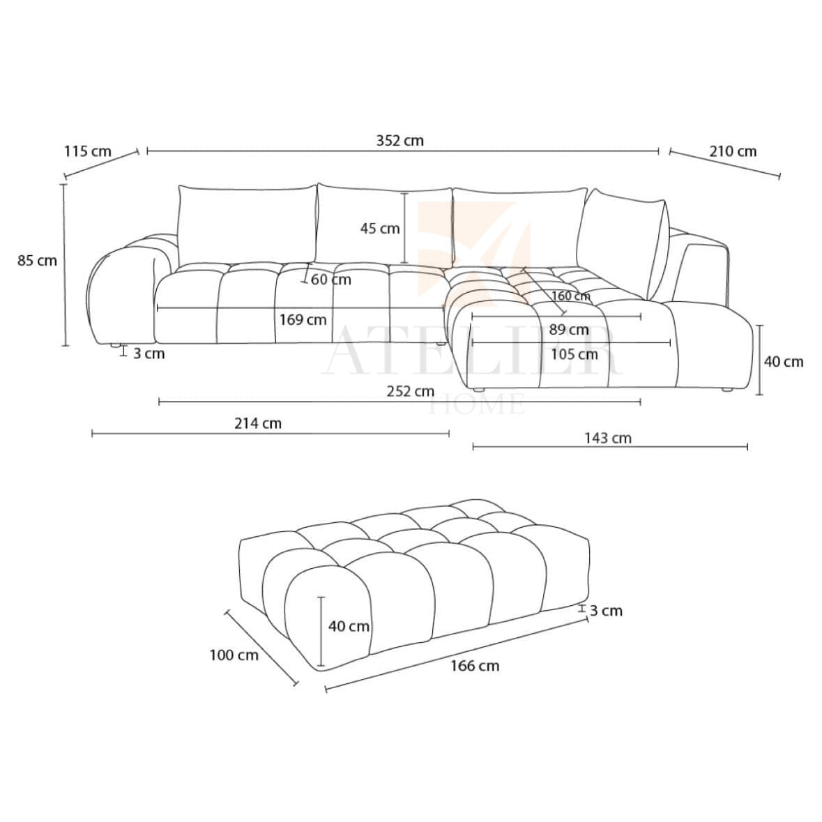 Alpine Performance Boucle Sectional Sofa with Tufted Cushioning