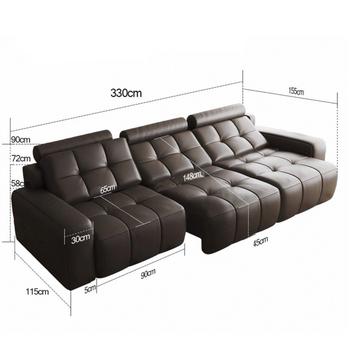Kaven Genuine Leather Electric Extendable Sofa Bed