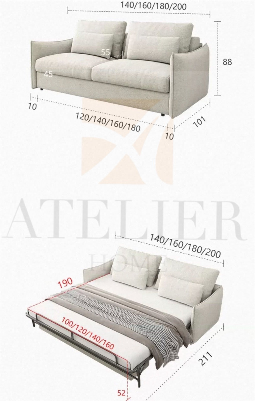 Jervois Foldable Sofa Bed with Mattress