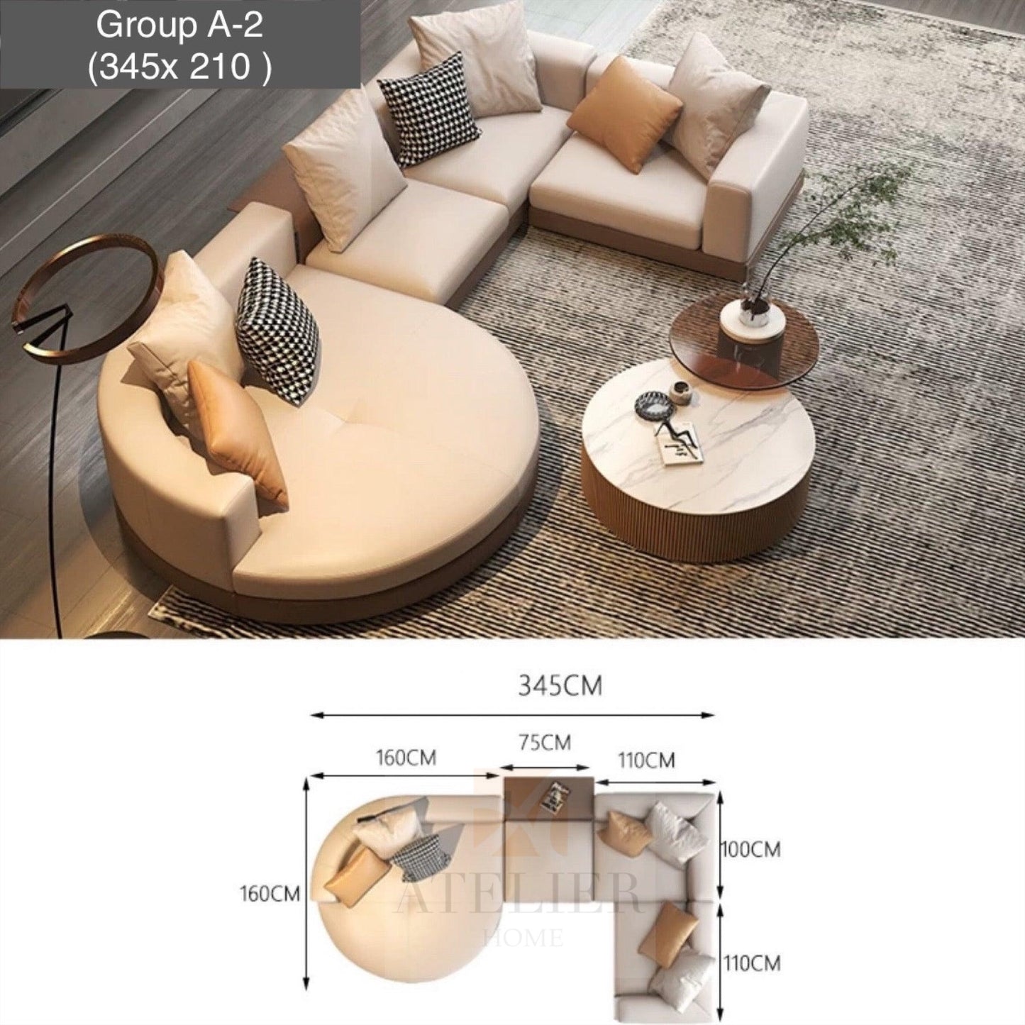 Alyssa Designer Sectional Round Chaise Sofa