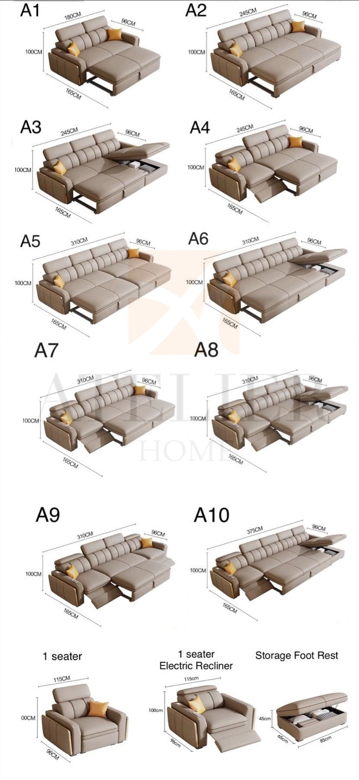 Nardin Electric Recliner Leather Storage Sofa Bed