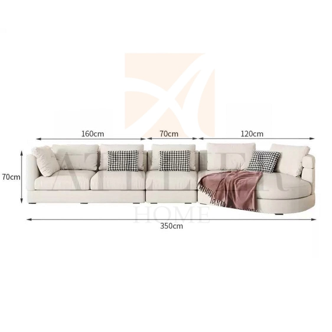 Bax Designer Sectional Round Chaise Sofa