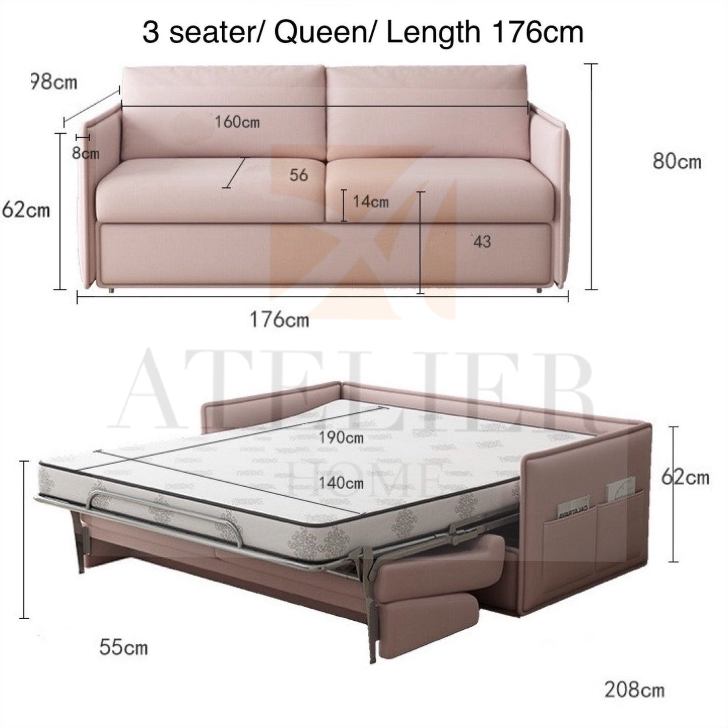 Ariel Foldable Sofa Bed with Mattress