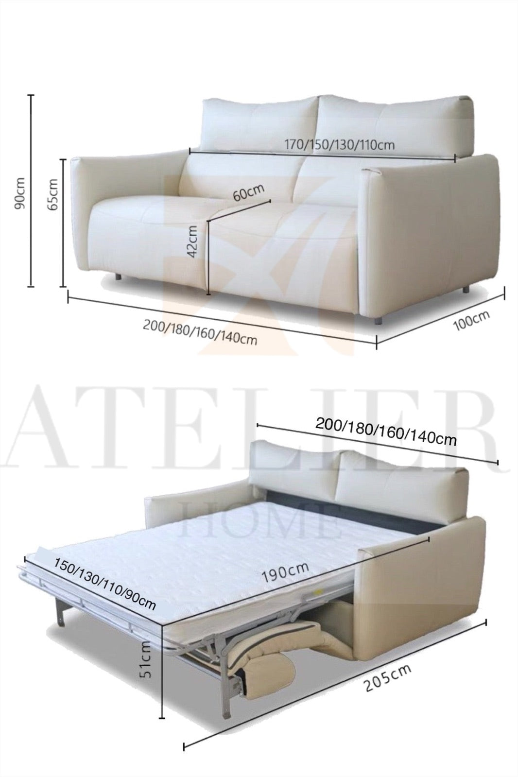 Thomas Leather Foldable Sofa Bed with Mattress