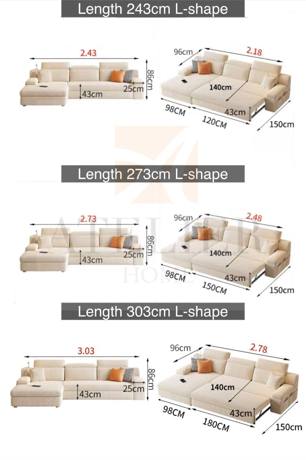 Amelia Sectional Sofa Bed
