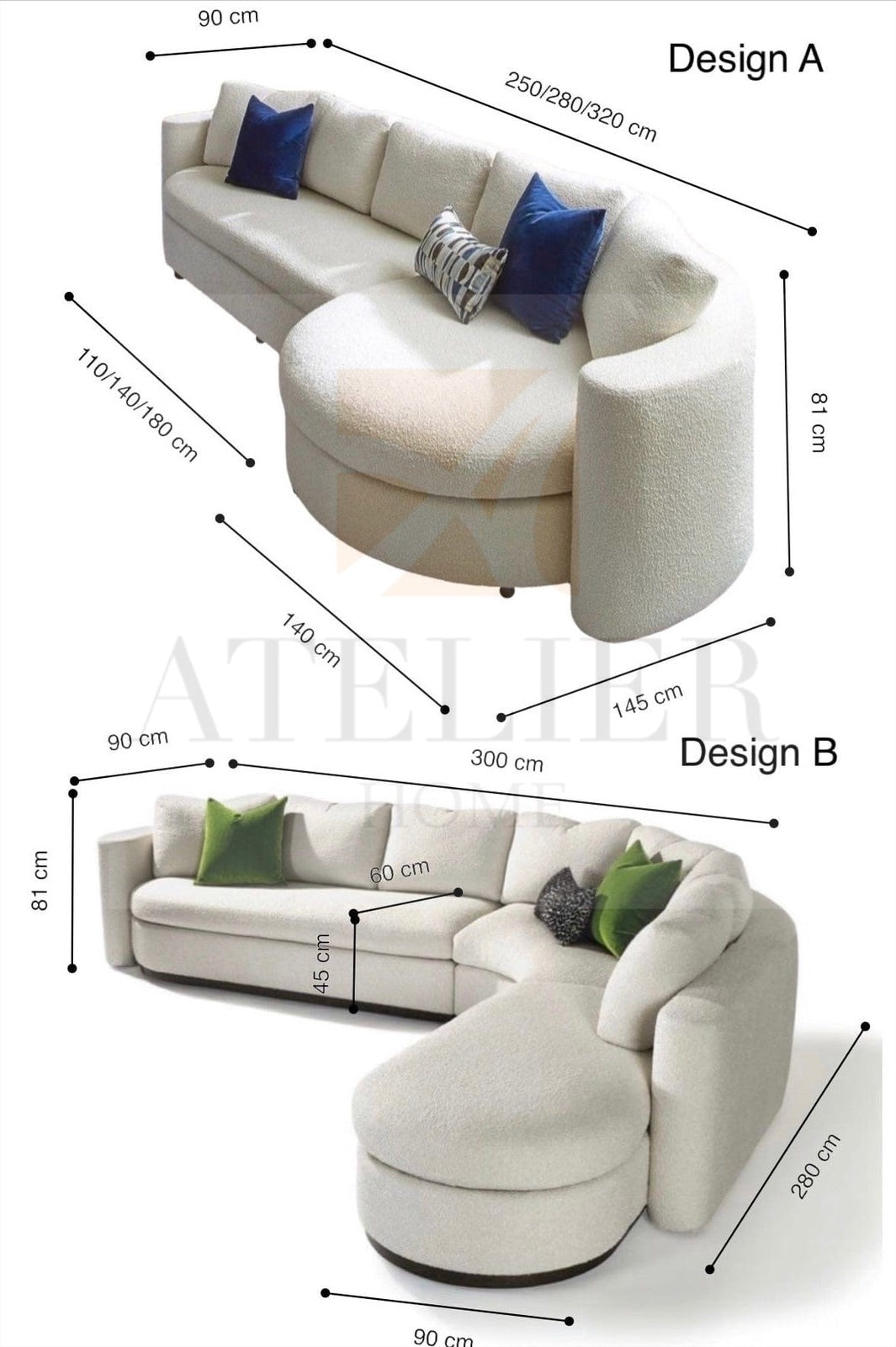 Ricca Performance Boucle Sectional Curve Sofa