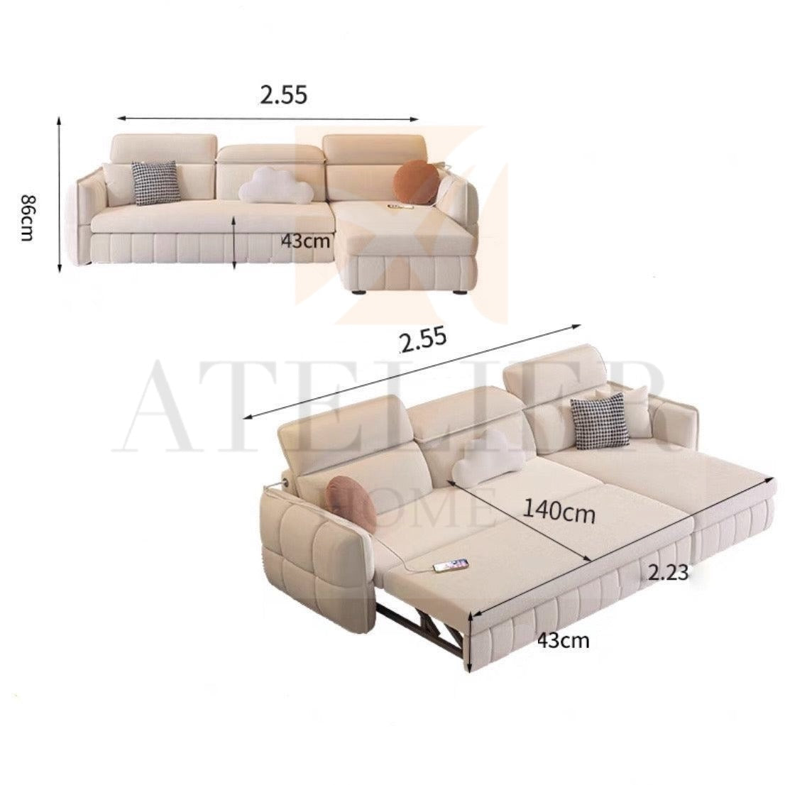 Ariyo Scratch Resistant Storage Sofa Bed