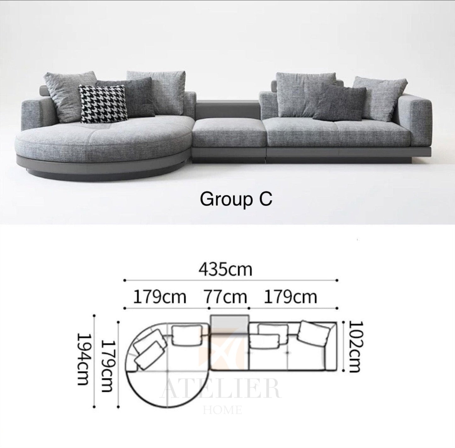 Alyssa Designer Sectional Round Chaise Sofa