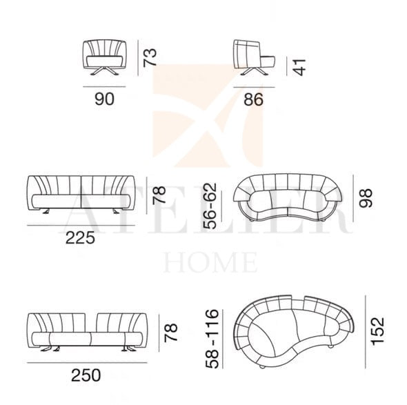 Abe Adjustable Backrest Full Leather Lounge Sofa