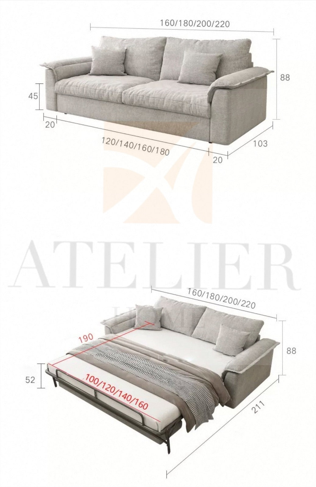Terence Foldable Sofa Bed with Mattress