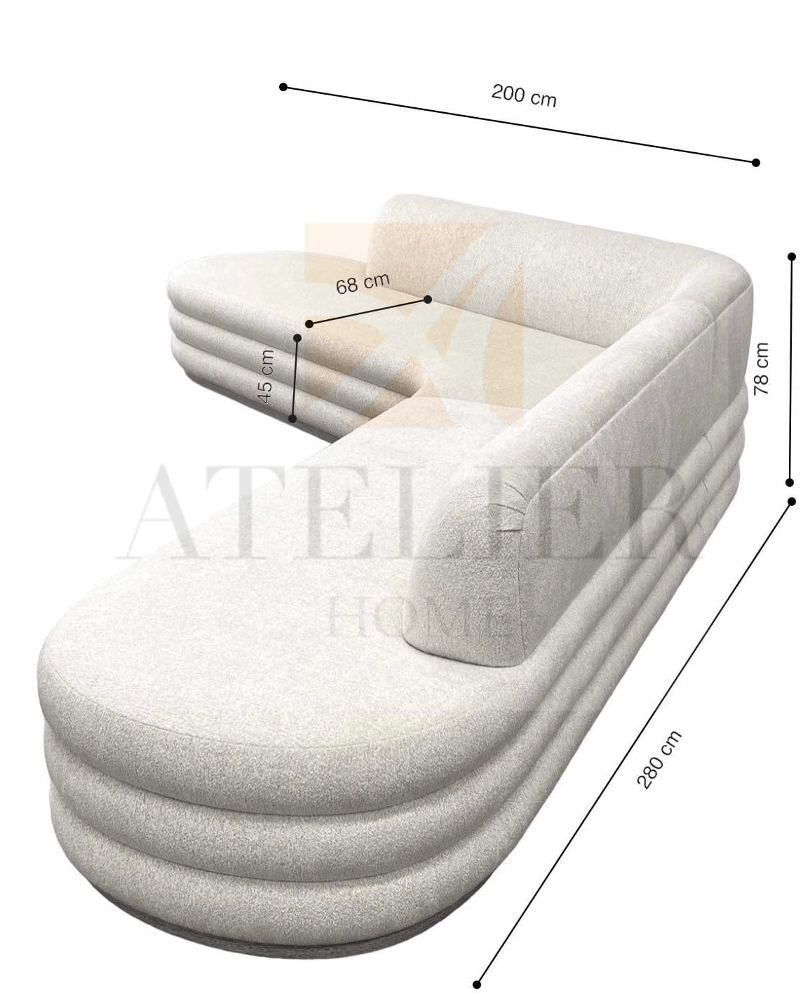 Pency Performance Boucle Fabric Curve Sofa