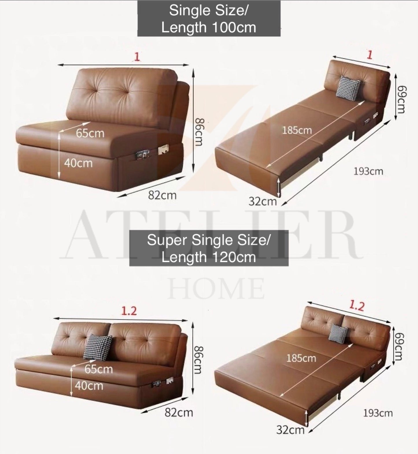 Denise Scratch Resistant Leather Storage Sofa Bed