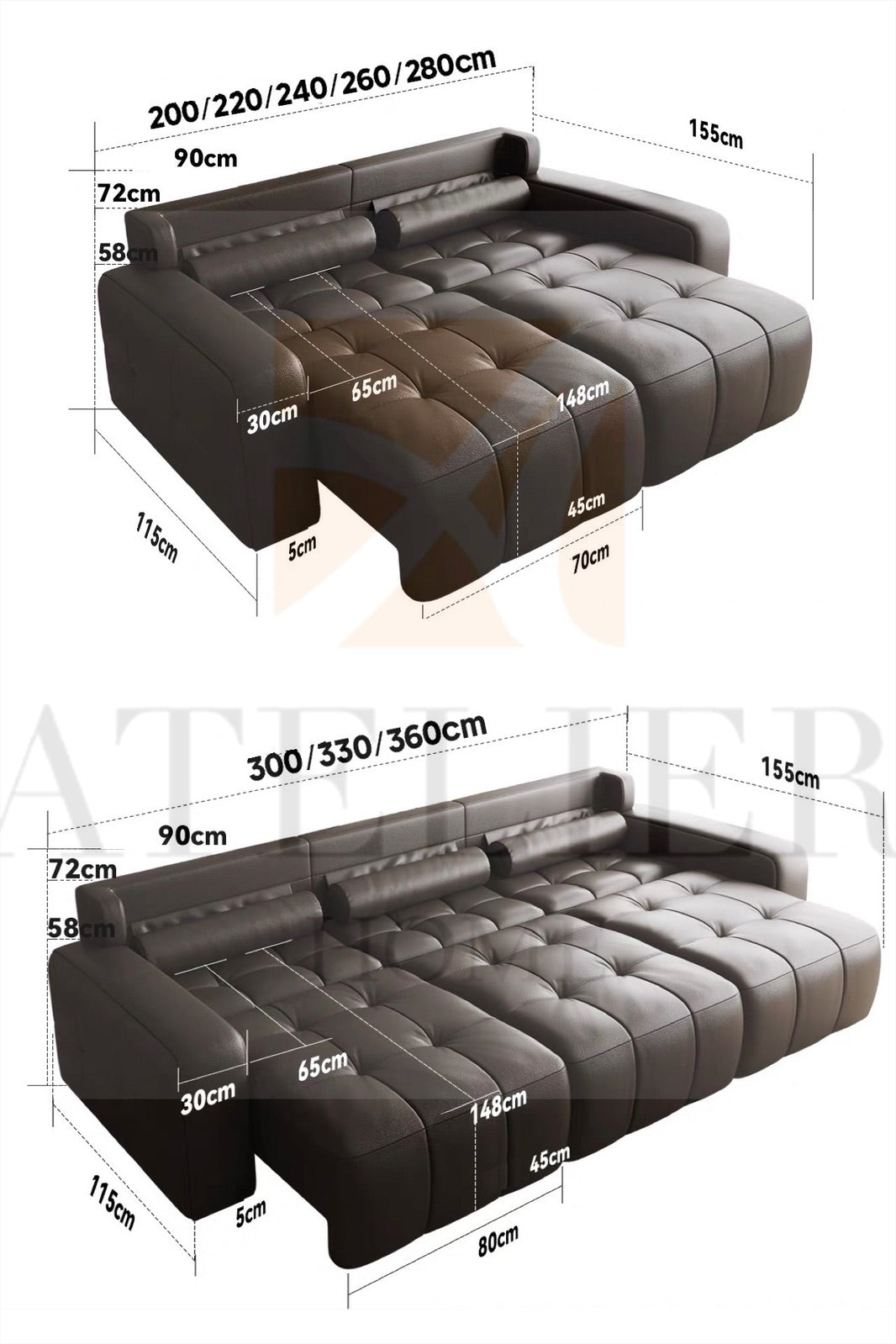 Kaven Genuine Leather Electric Extendable Sofa Bed