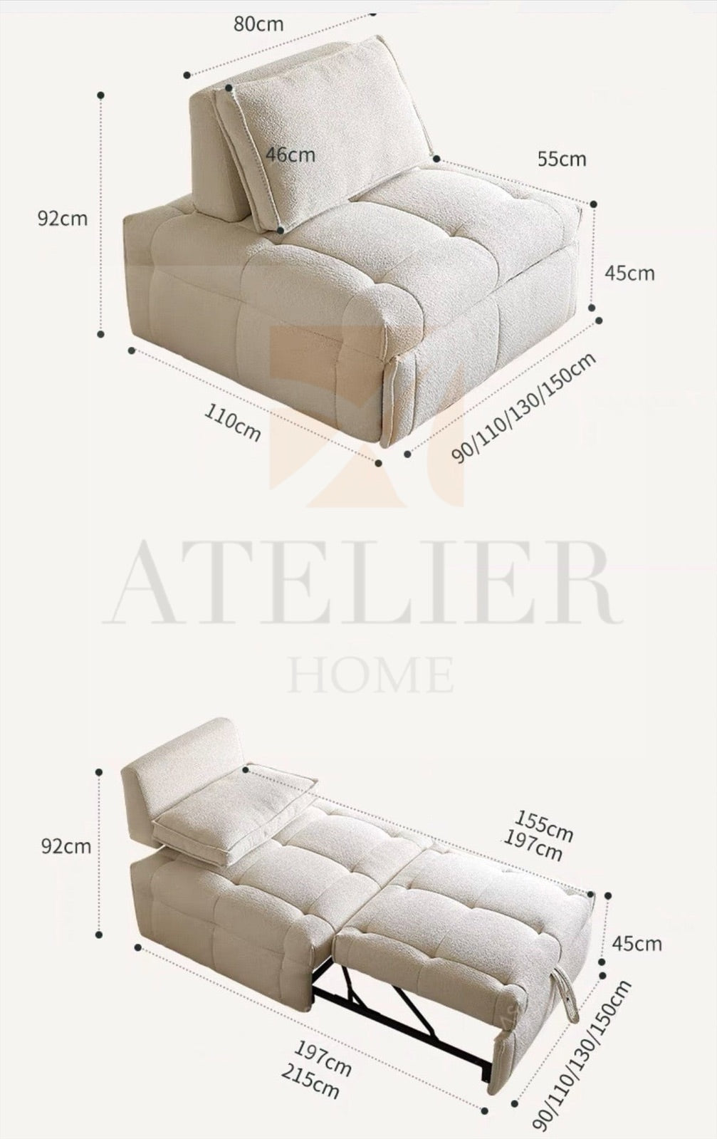 Athen Boucle Slider Sofa Bed