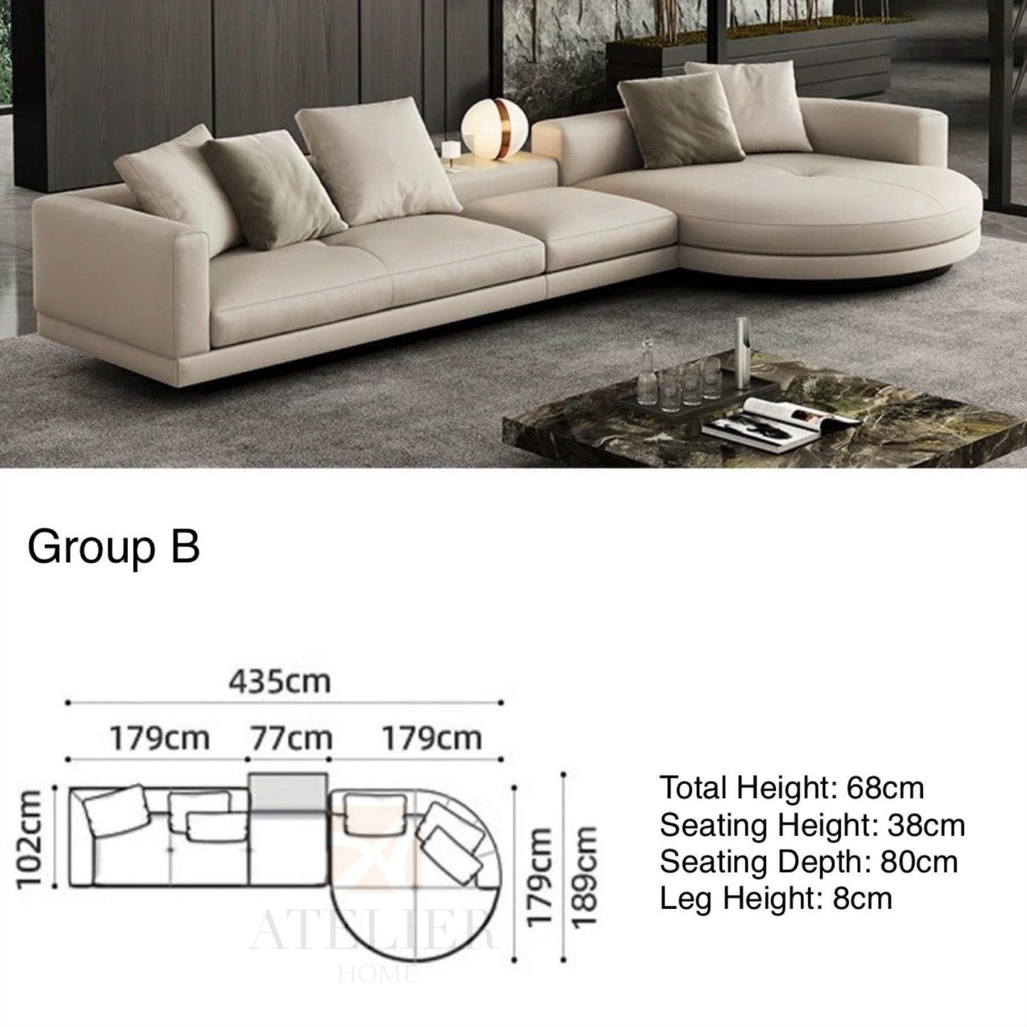 Alyssa Designer Sectional Round Chaise Sofa