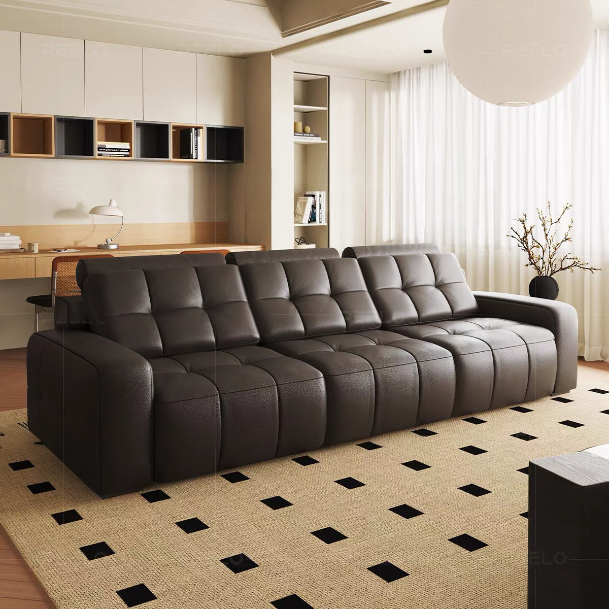 Kaven Genuine Leather Electric Extendable Sofa Bed