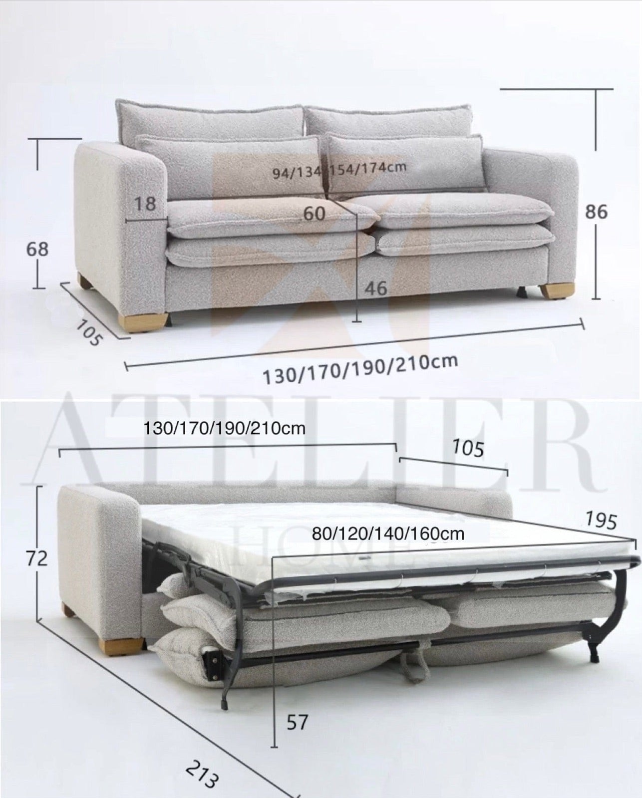 Rae Boucle Foldable Sofa Bed