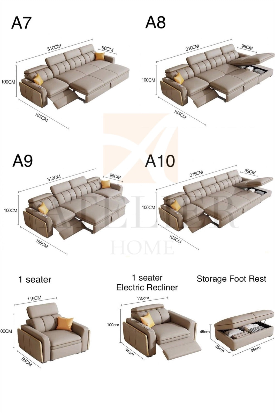 Nardin Electric Recliner Leather Storage Sofa Bed
