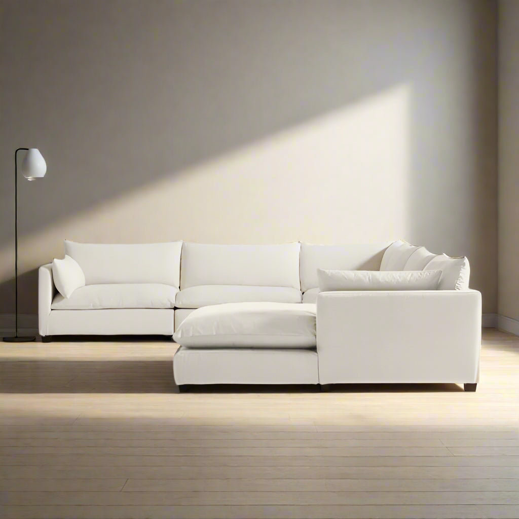 Unwind Modular 6-Piece Slipcovered Corner Sectional Sofa with Chaise Lounge