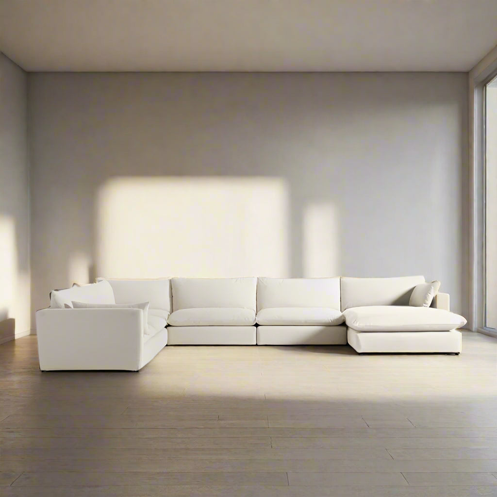 Unwind Modular 6-Piece Slipcovered Corner Sectional Sofa with Chaise Lounge