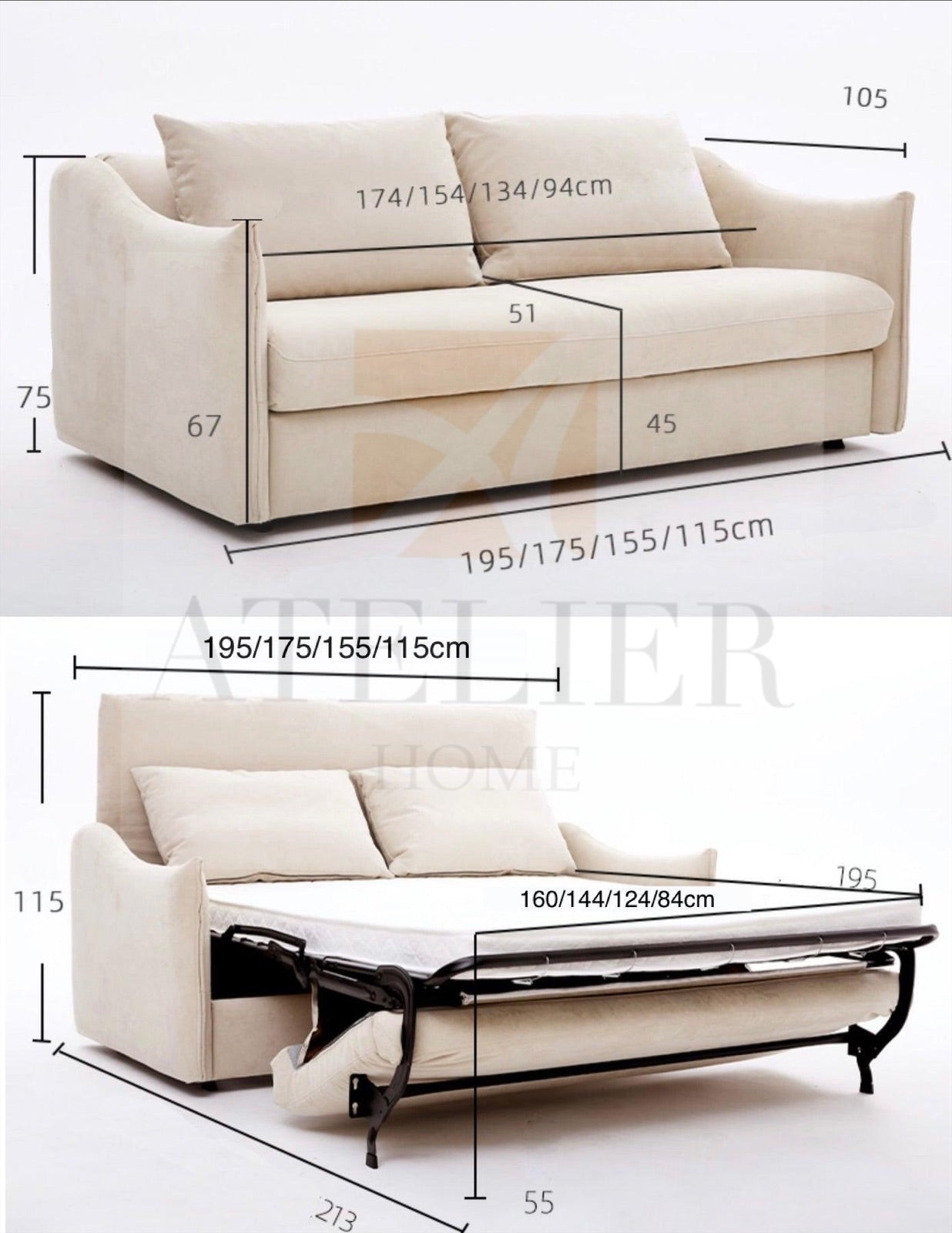 Home Atelier Acacia Foldable Sofa Bed with Mattress