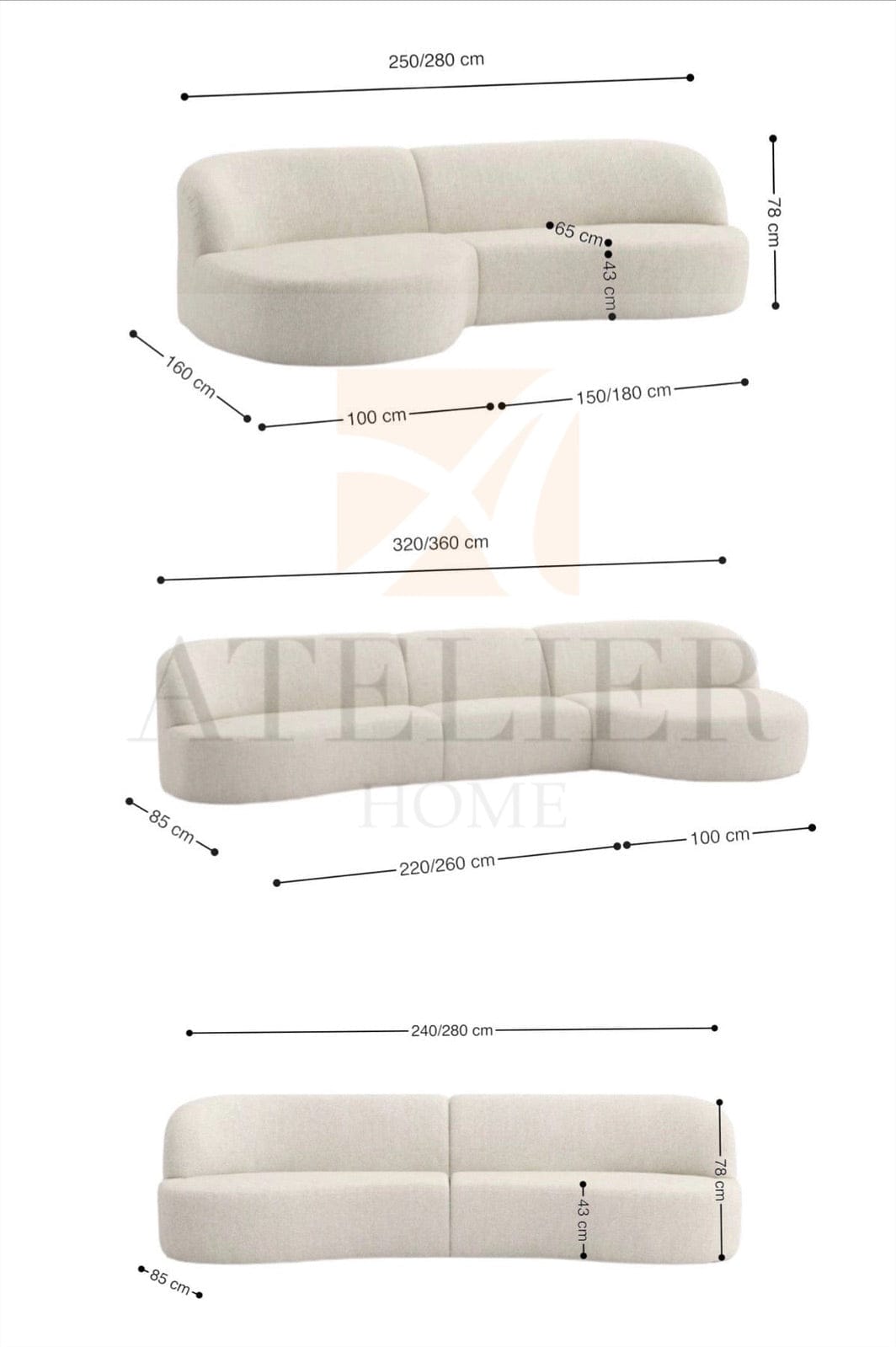 Home Atelier Adelle Sectional Curve Chaise Sofa