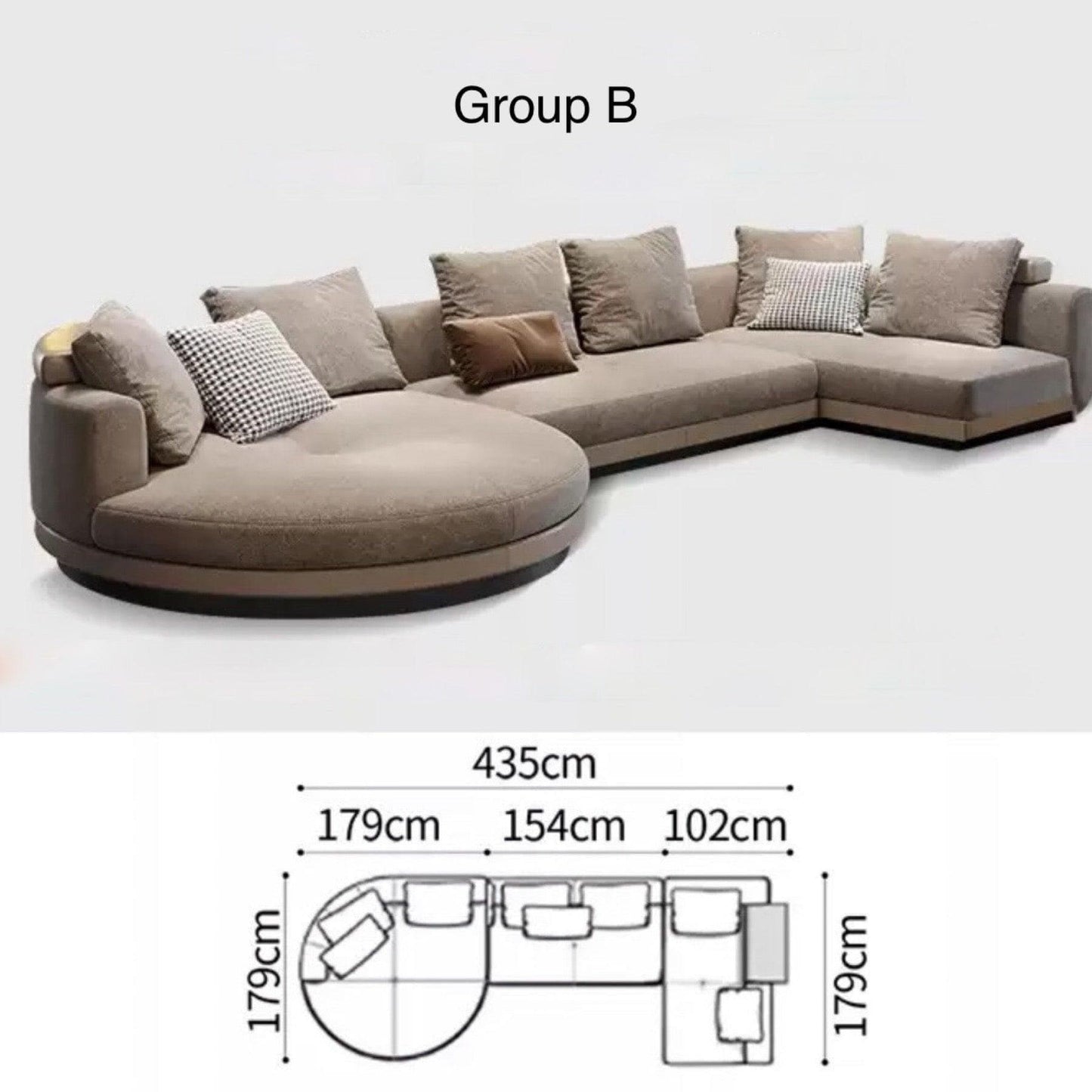 Home Atelier Alyssa Designer Sectional Round Chaise Sofa