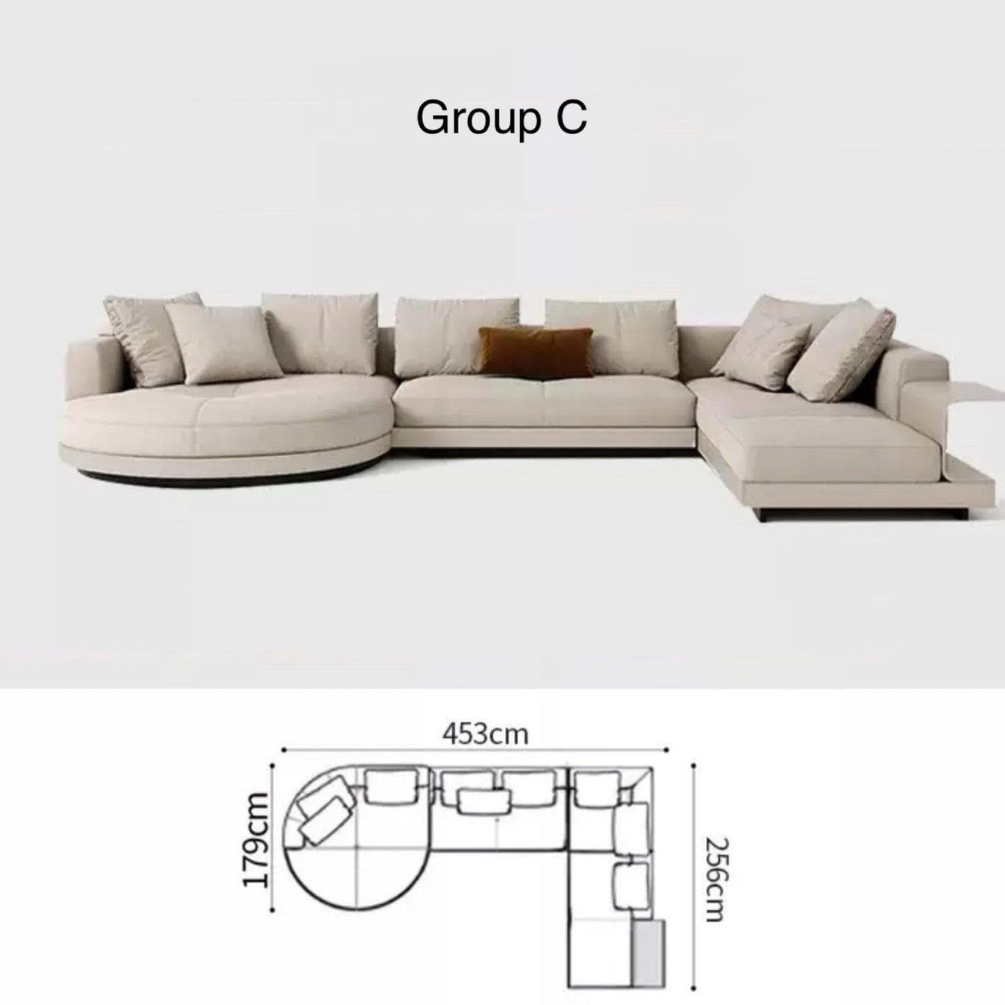 Home Atelier Alyssa Designer Sectional Round Chaise Sofa