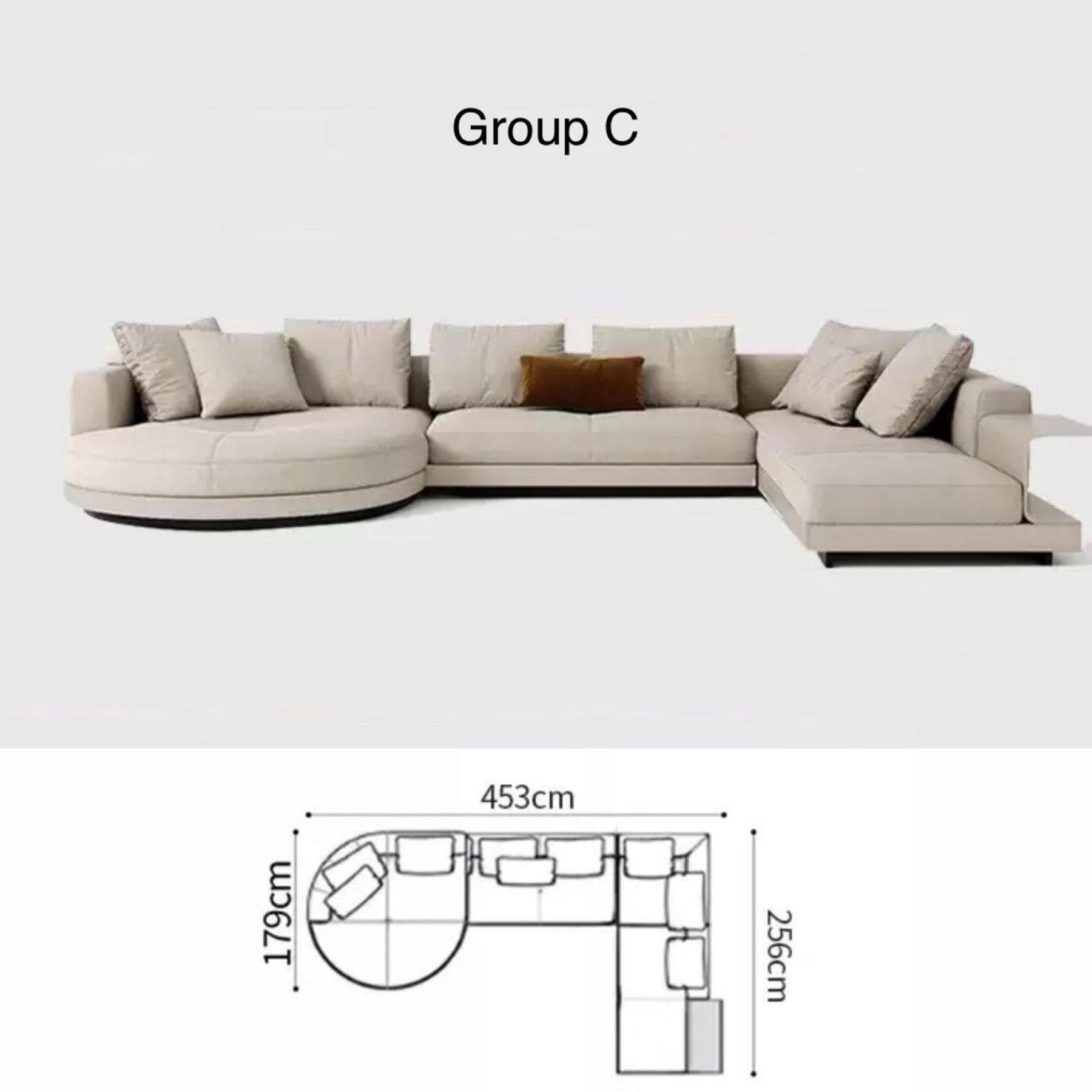 Home Atelier Alyssa Designer Sectional Round Chaise Sofa