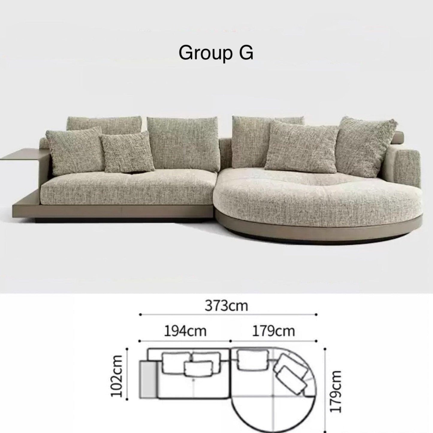 Home Atelier Alyssa Designer Sectional Round Chaise Sofa