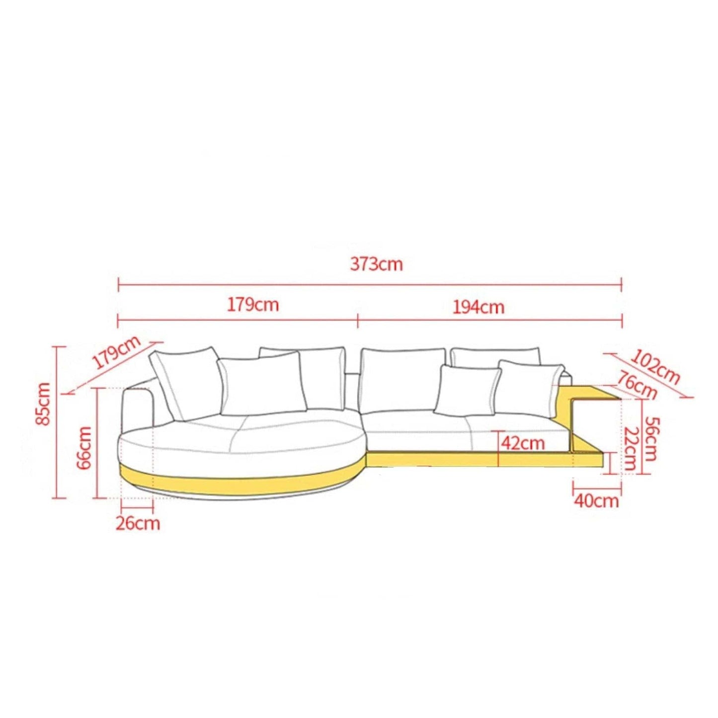 Home Atelier Alyssa Designer Sectional Round Chaise Sofa