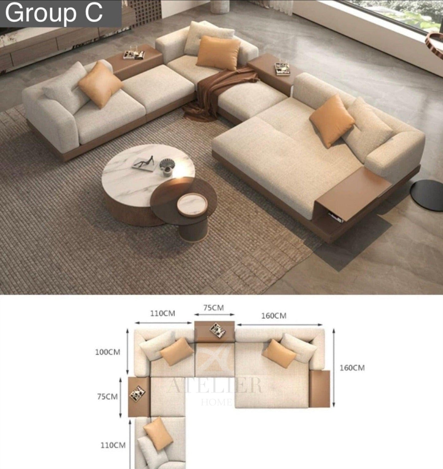 Home Atelier Alyssa Designer Sectional Sofa