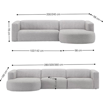 Home Atelier Amanda Sectional Curve Chaise Sofa