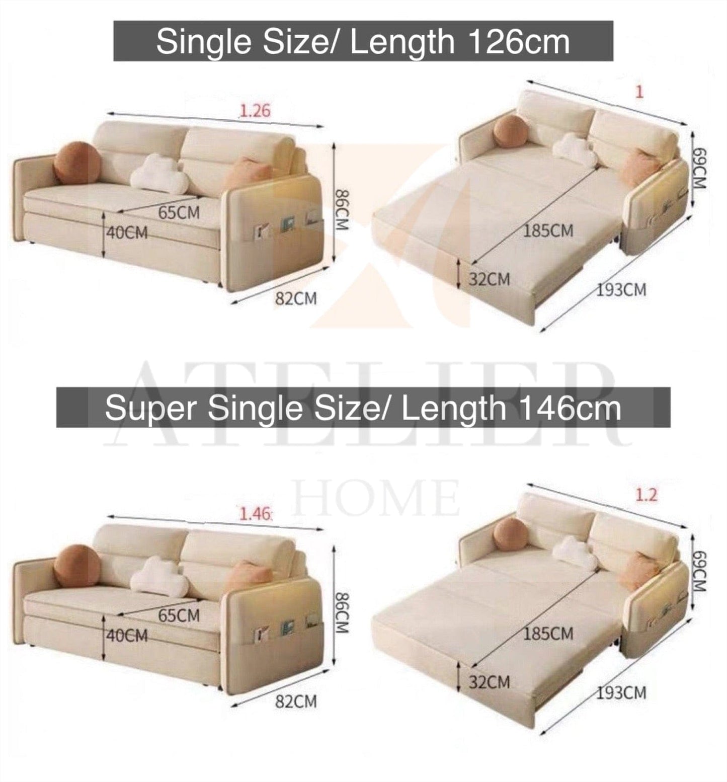 Home Atelier Amelie Scratch Resistant Storage Sofa Bed