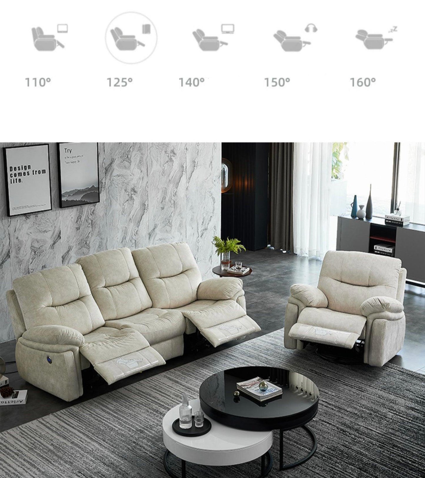 Home Atelier Ansel Velvet Electric Recliner Sofa