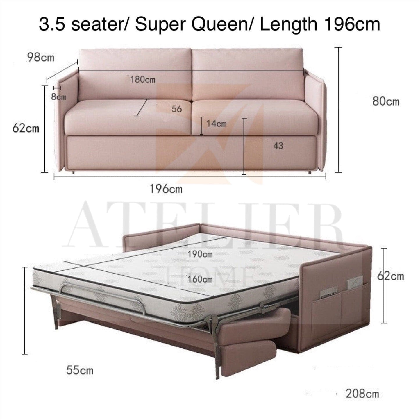 Home Atelier Ariel Foldable Sofa Bed with Mattress