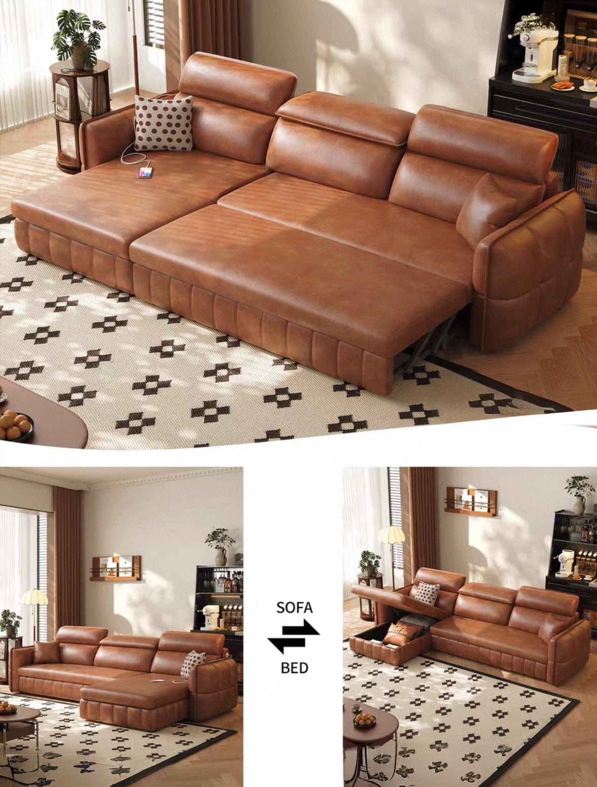Home Atelier Ariyo Scratch Resistant Leather Storage Sofa Bed