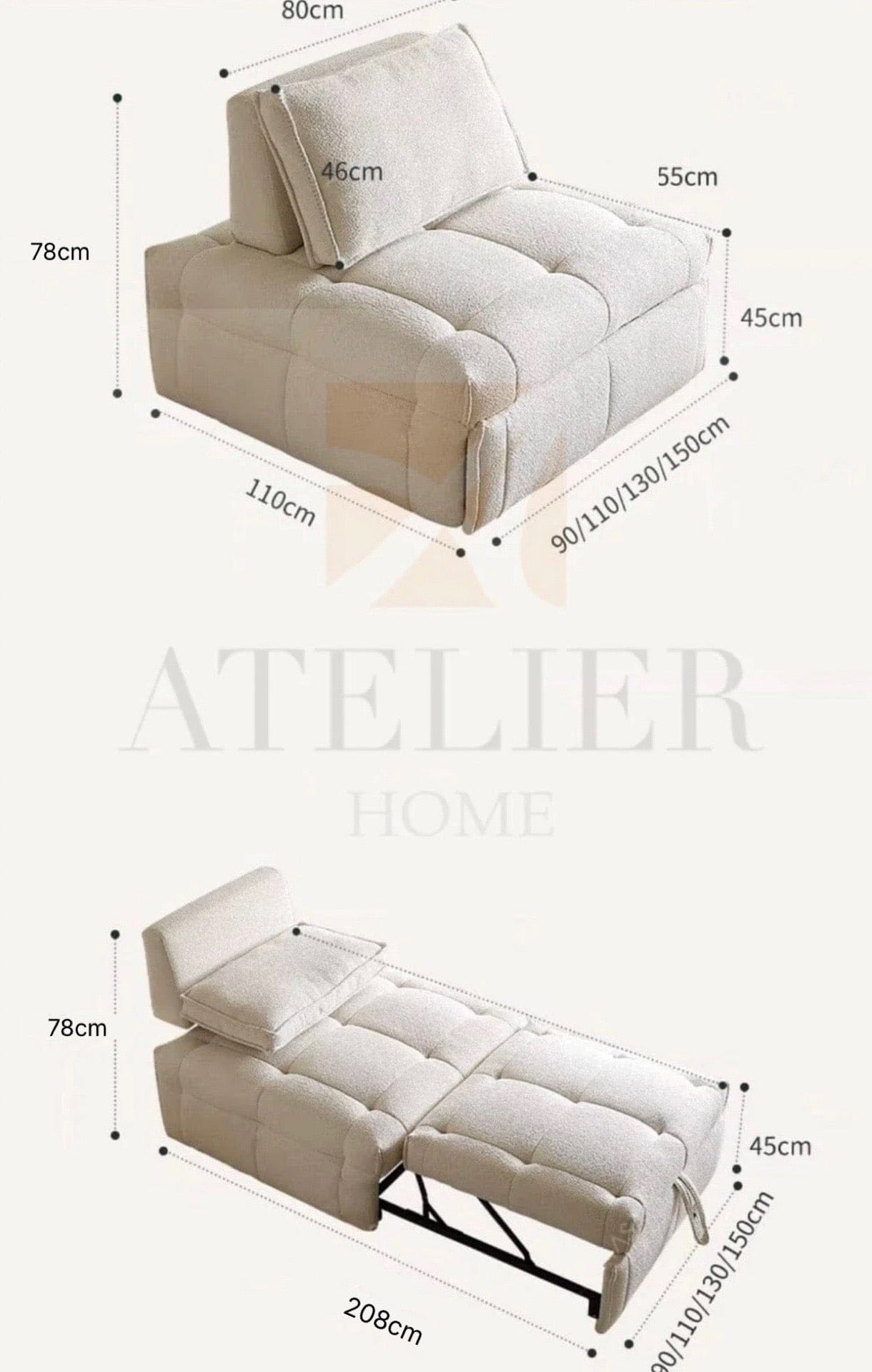 Home Atelier Athen Boucle Slider Sofa Bed