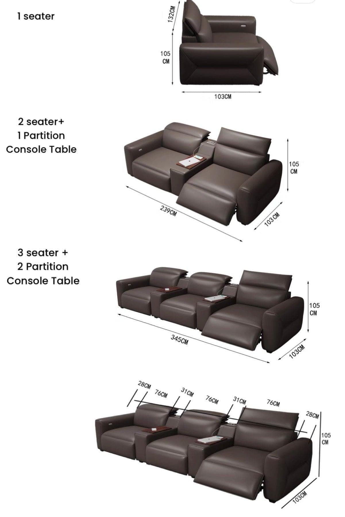 Home Atelier Athena Electric Recliner Leather Sofa