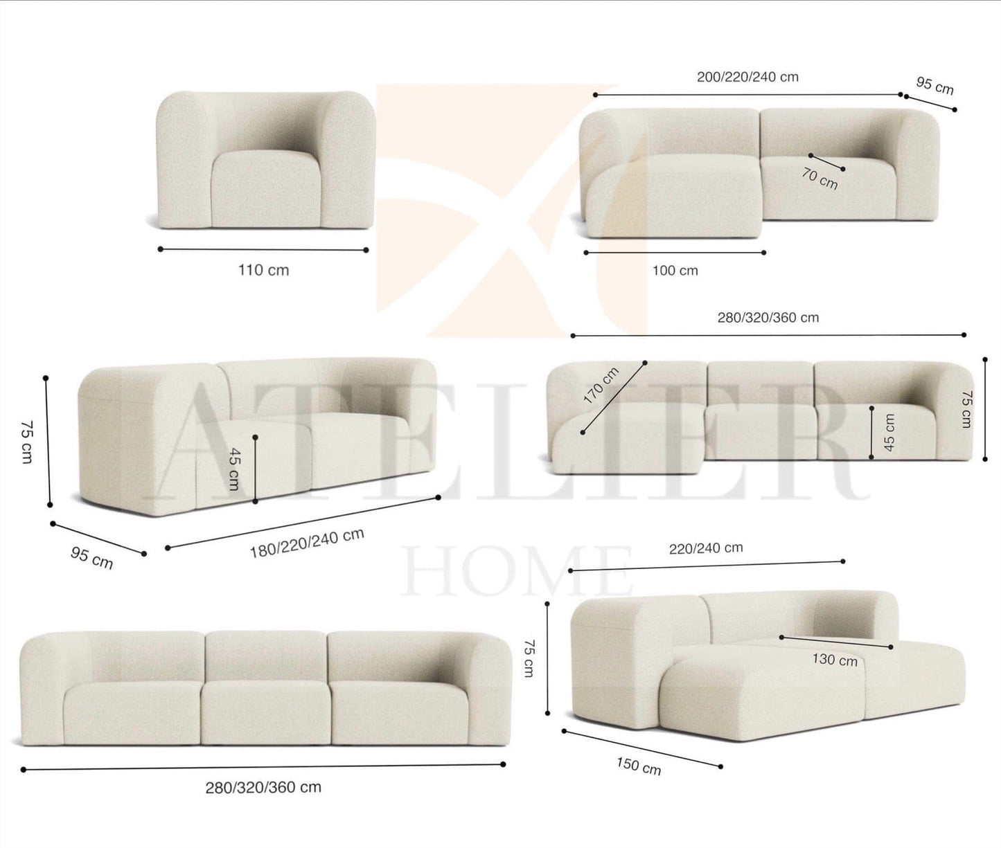Home Atelier Bayden Performance Boucle Sectional Sofa