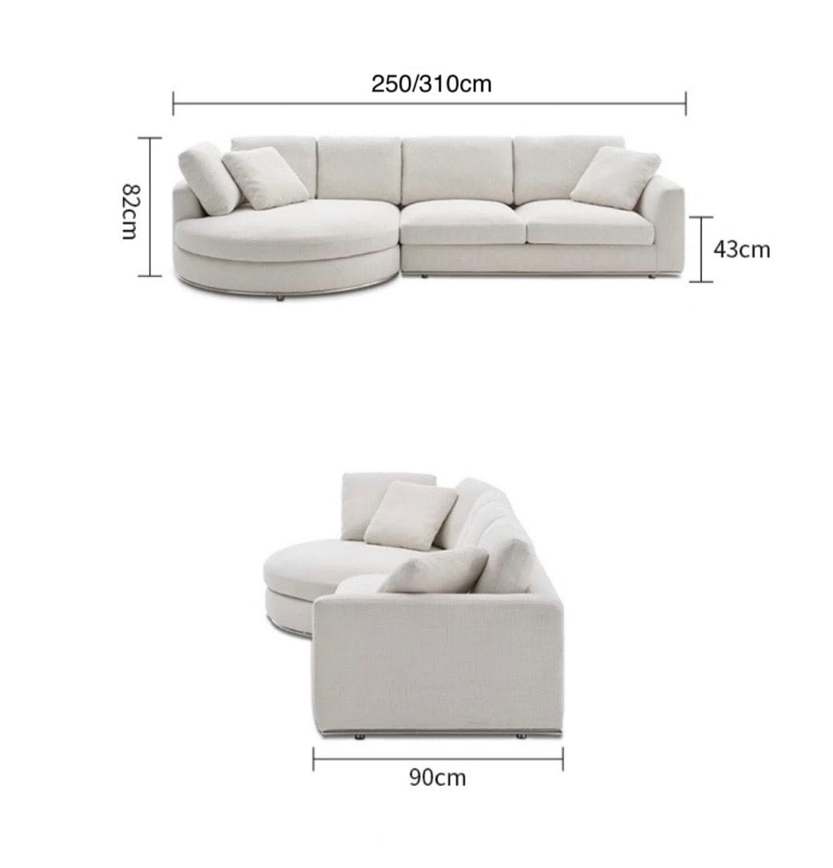 Home Atelier Bella Designer Sectional Round Chaise Sofa