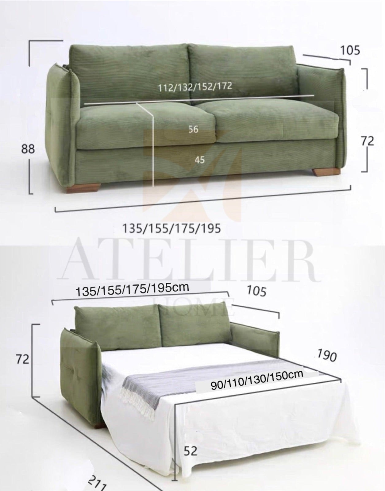 Home Atelier Caleb Foldable Sofa Bed with Mattress