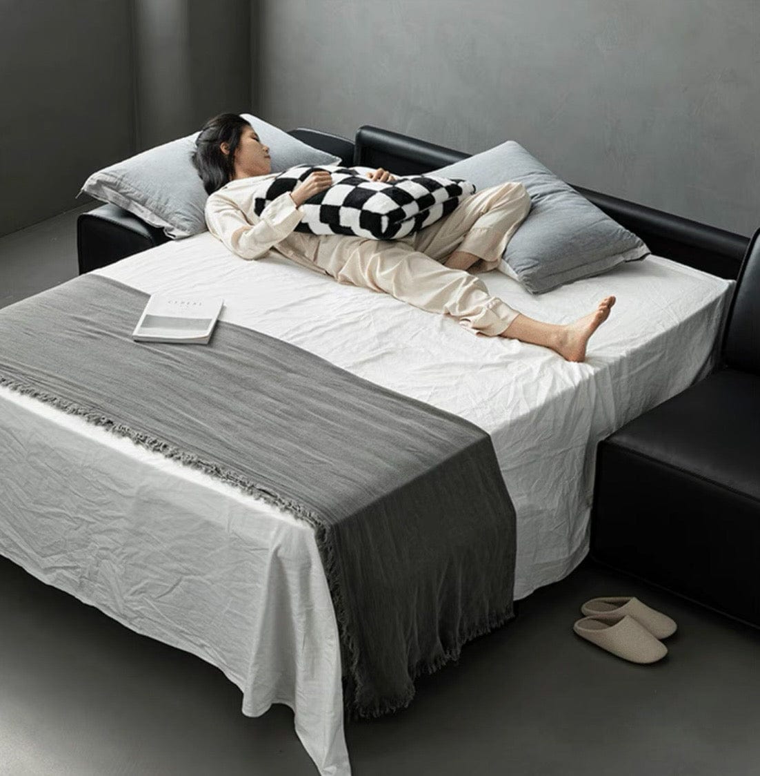 Home Atelier Camden Leather Foldable Sofa Bed with Mattress