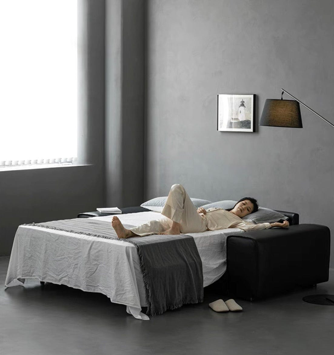 Home Atelier Camden Leather Foldable Sofa Bed with Mattress